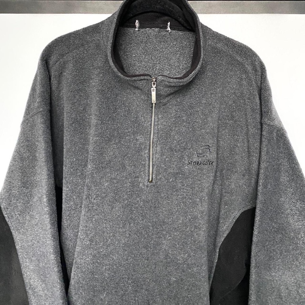Vintage 90s teddy oversized dark grey and black fleece pullover